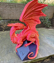 Load image into Gallery viewer, Dice Perching Dragon 3D printed sculpture (Purple/Red)