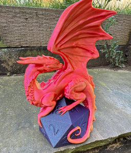 Dice Perching Dragon 3D printed sculpture (Purple/Red)