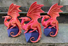 Load image into Gallery viewer, Dice Perching Dragon 3D printed sculpture (Purple/Red)