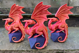 Dice Perching Dragon 3D printed sculpture (Purple/Red)