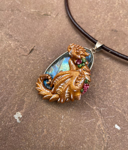 Flower Labradorite Dragon Pendant