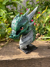 Load image into Gallery viewer, Hand painted green resin dragon bust