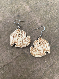 Dragon Engraved Wooden Earrings