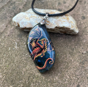 Soaring Dragon Painted Labradorite Pendant