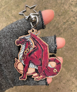 Flower Dragon Printed Wooden Charm