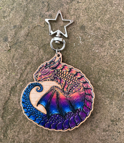 Sleepy Dragon Printed Wooden Charm