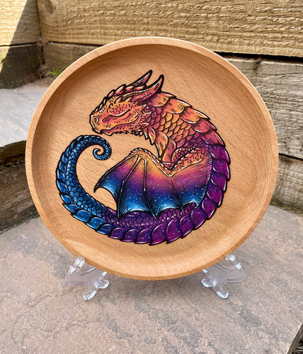 Sleepy Sunset Dragon Handpainted Wooden Trinket Dish