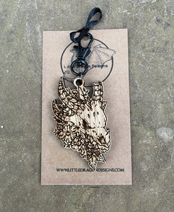 Dragon Skull engraved keyring charm